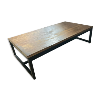 Table basse bois exotique et métal