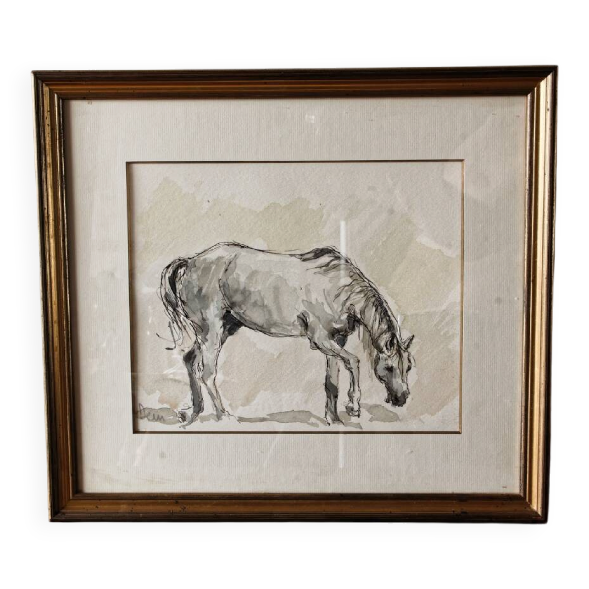 Aquarelle équestre, signée DEM (Denis Moulin)