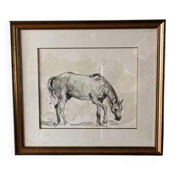 Aquarelle équestre, signée DEM (Denis Moulin)