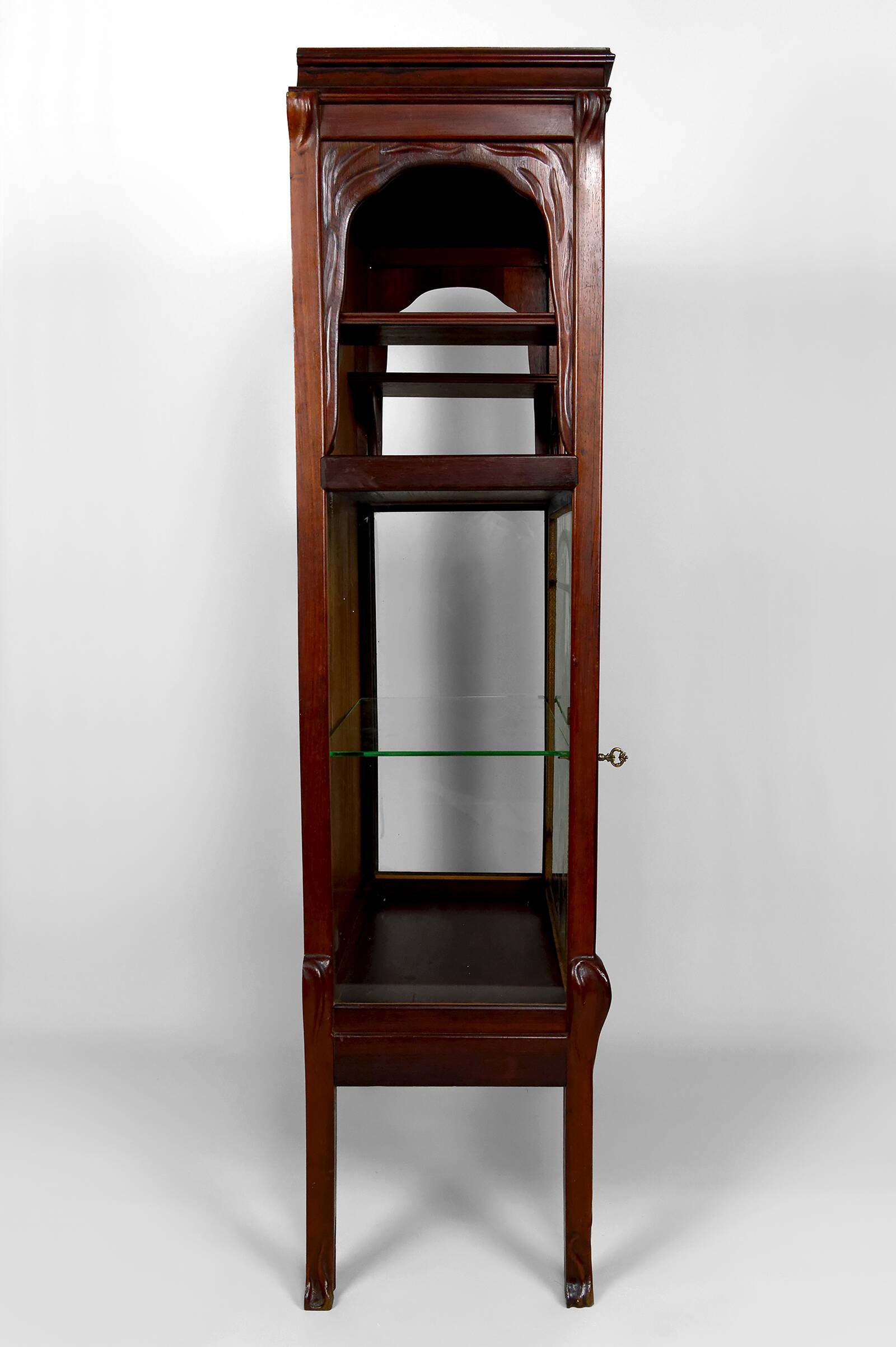 Art Nouveau Display Case, Bronzes and Carved Wood on a Lake Theme, 1900