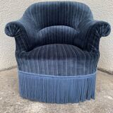 Fauteuil crapaud velours bleu jean