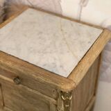 Vintage bedside table in solid oak and marble top