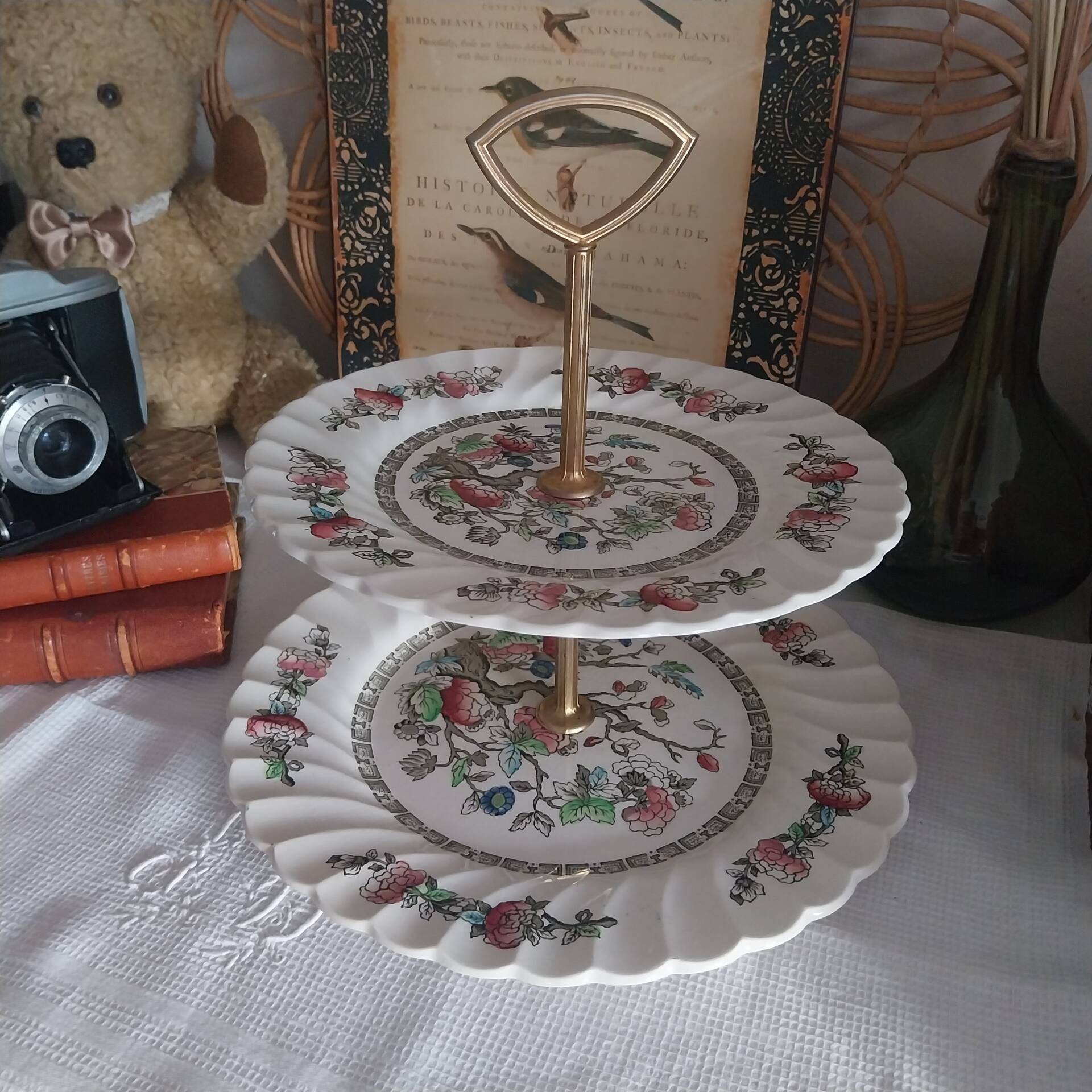 Vintage two-tier serving dish made in England by Myott.