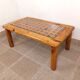 Vintage modernist coffee table in pine and glass 70s 80s