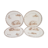 Set of 4 flat plates in Creil and Montereau earthenware model Marine, iron earth - Antique Fre