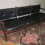 Cadett 3-seater sofa in teak and leather by Eric Merthen, Sweden 1960s