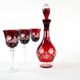Crystal carafe with glasses in burgundy, European Art Deco style barware set