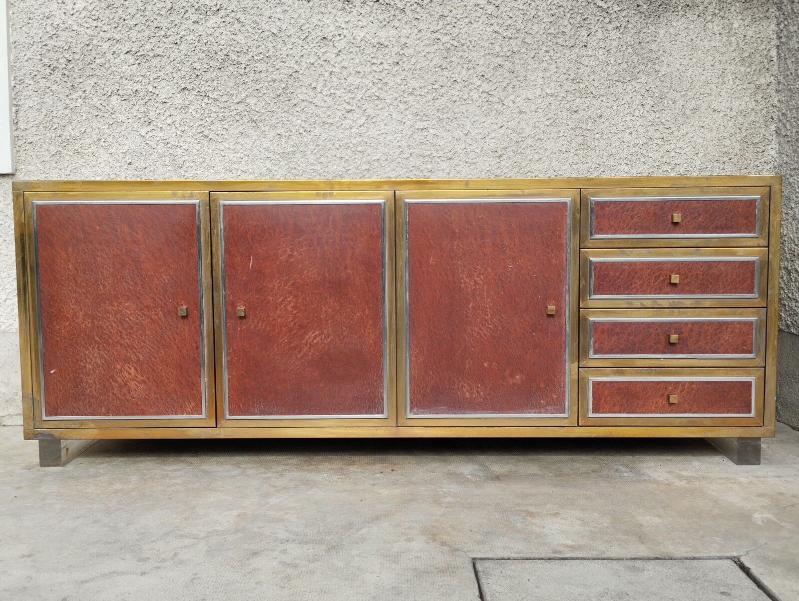 Sideboard shelf design 70 Michel Pignères amboyna burl chrome brass