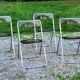 Set of 4 70s design folding chairs in smoked plexiglass and chrome metal