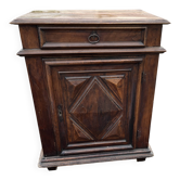 Antique walnut confiturier in Louis XIII style with diamond point panel.