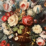 Georges Delcourt. Antique still life signed with flowers. Oil on canvas and panel.