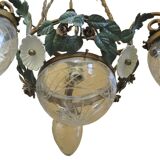Chandelier wrought iron chandelier three bulbs with leaf flowers and glass lampshades
