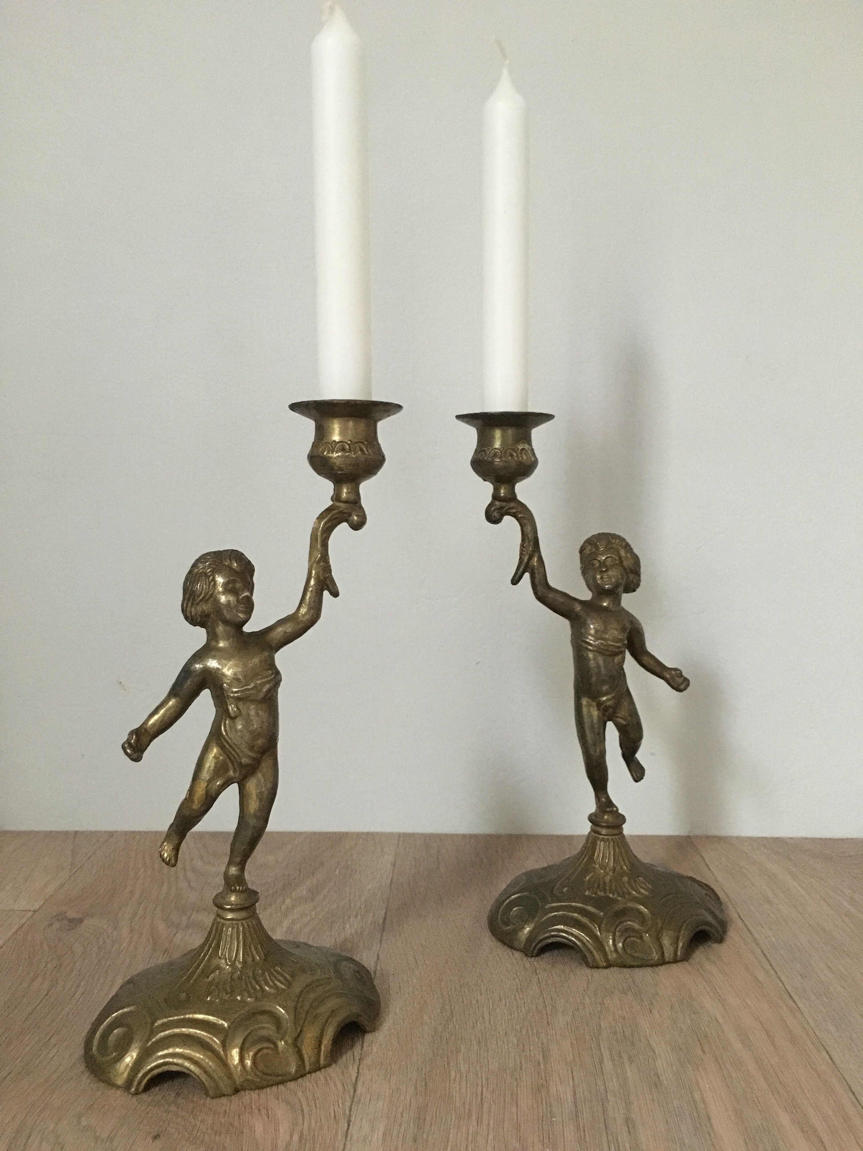 Pair of brass candle holders