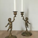 Pair of brass candle holders