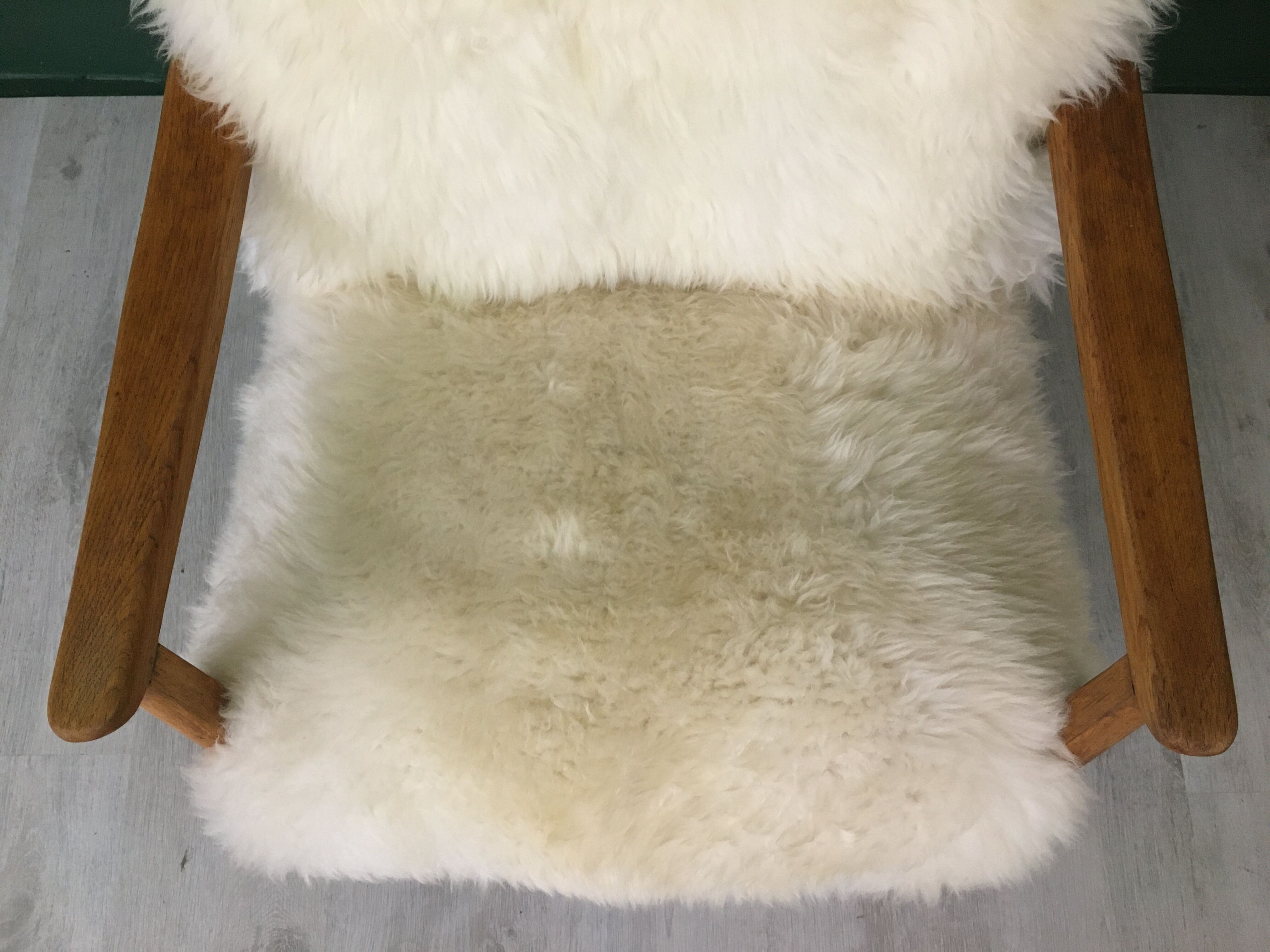 Vintage white sheepskin armchair