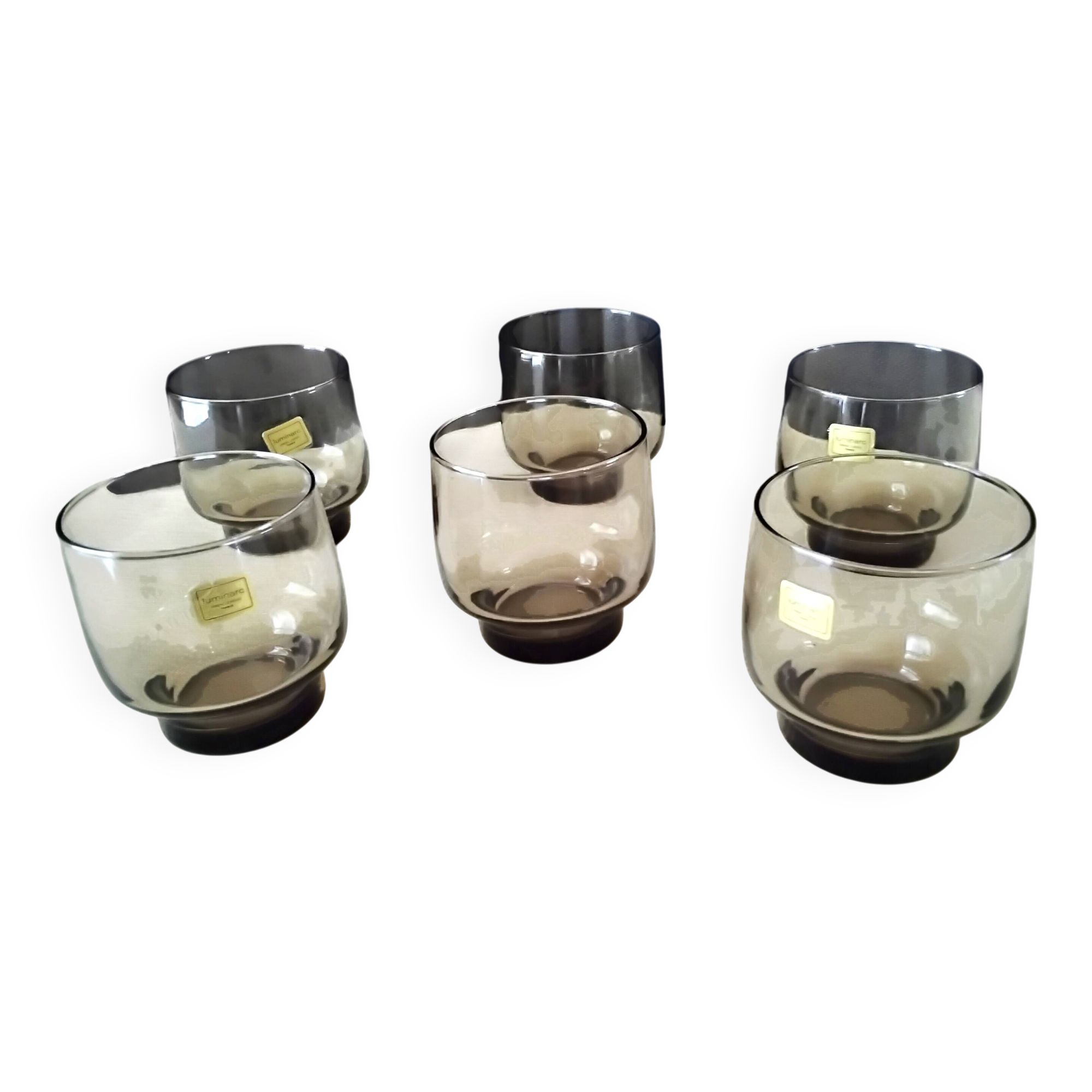 6 smoke-coloured glasses Luminarc 1960s Model Tivoli