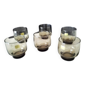 6 smoke-coloured glasses Luminarc 1960s Model Tivoli