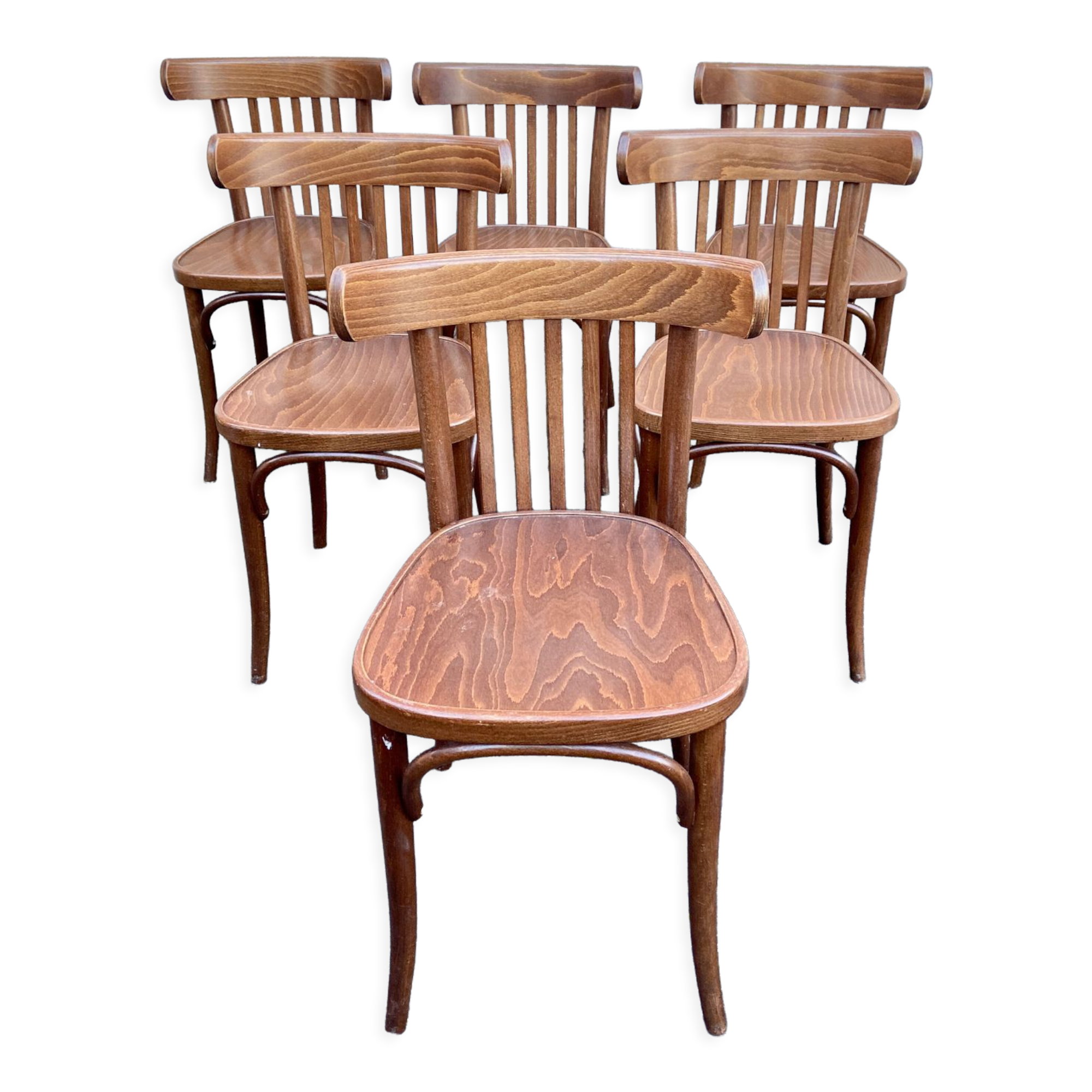 Lot de 6 chaises viennoise bois courbé 1970