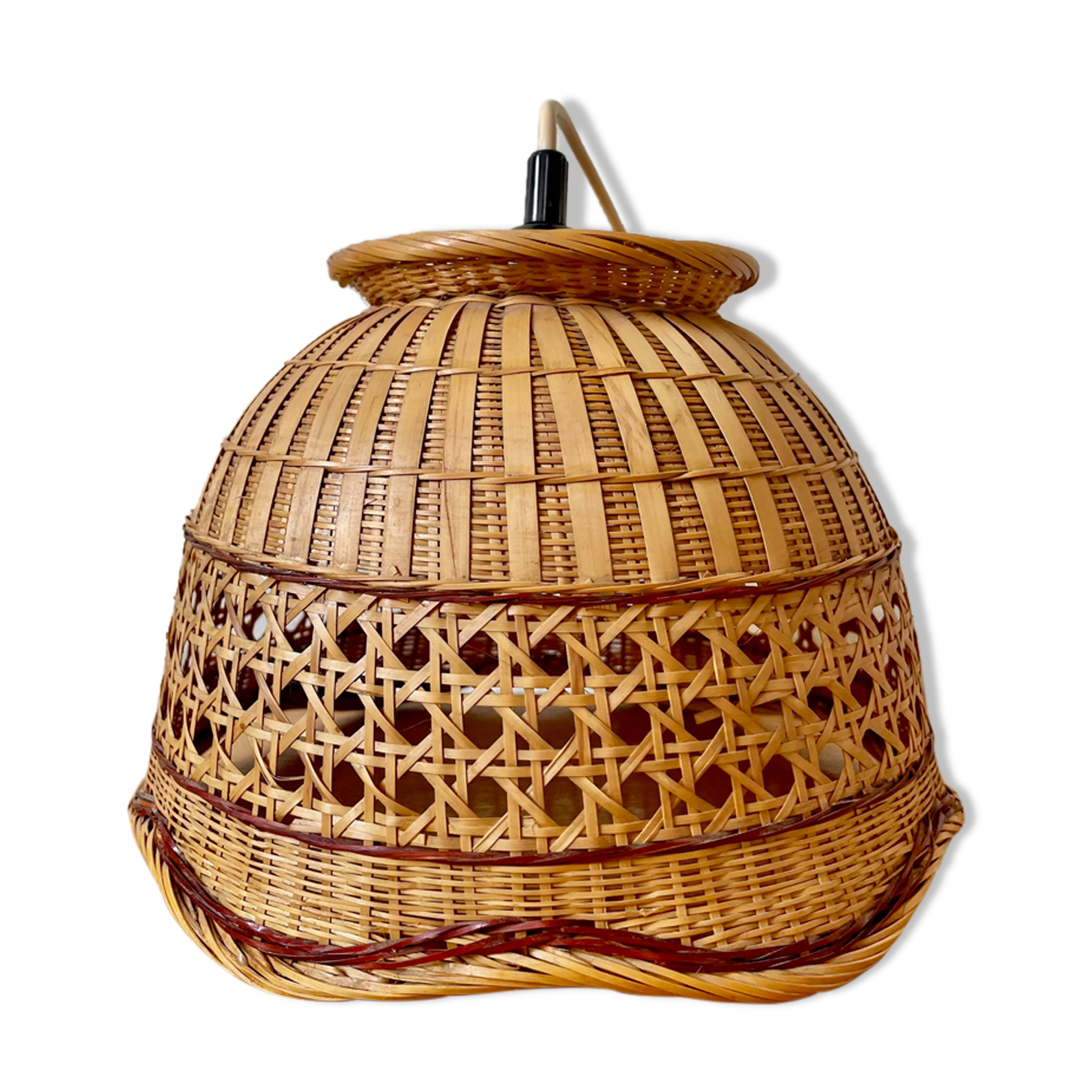 Suspension osier et rotin vintage
