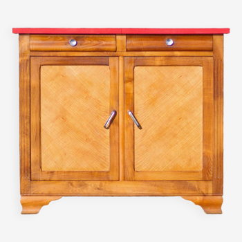 Low wooden sideboard, sideboard, vintage storage unit, red formica, 40's