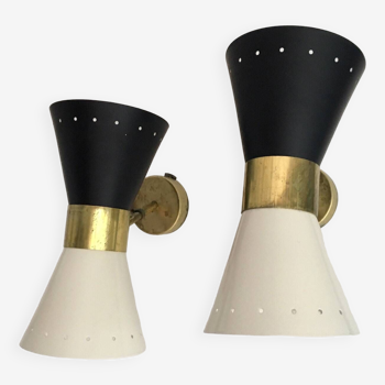 Pair of Italian diabolo design wall lights from the 1950s