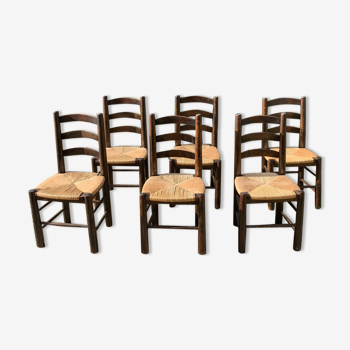 Lot de 6 chaises vintage de ferme en paille