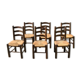 Set of 6 vintage straw farm chairs