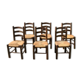 Set of 6 vintage straw farm chairs