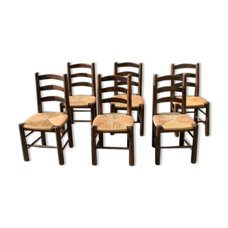 Set of 6 vintage straw farm chairs