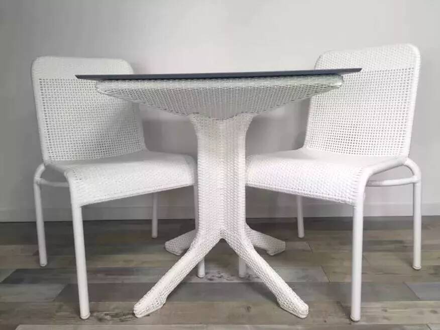 White woven resin garden chair