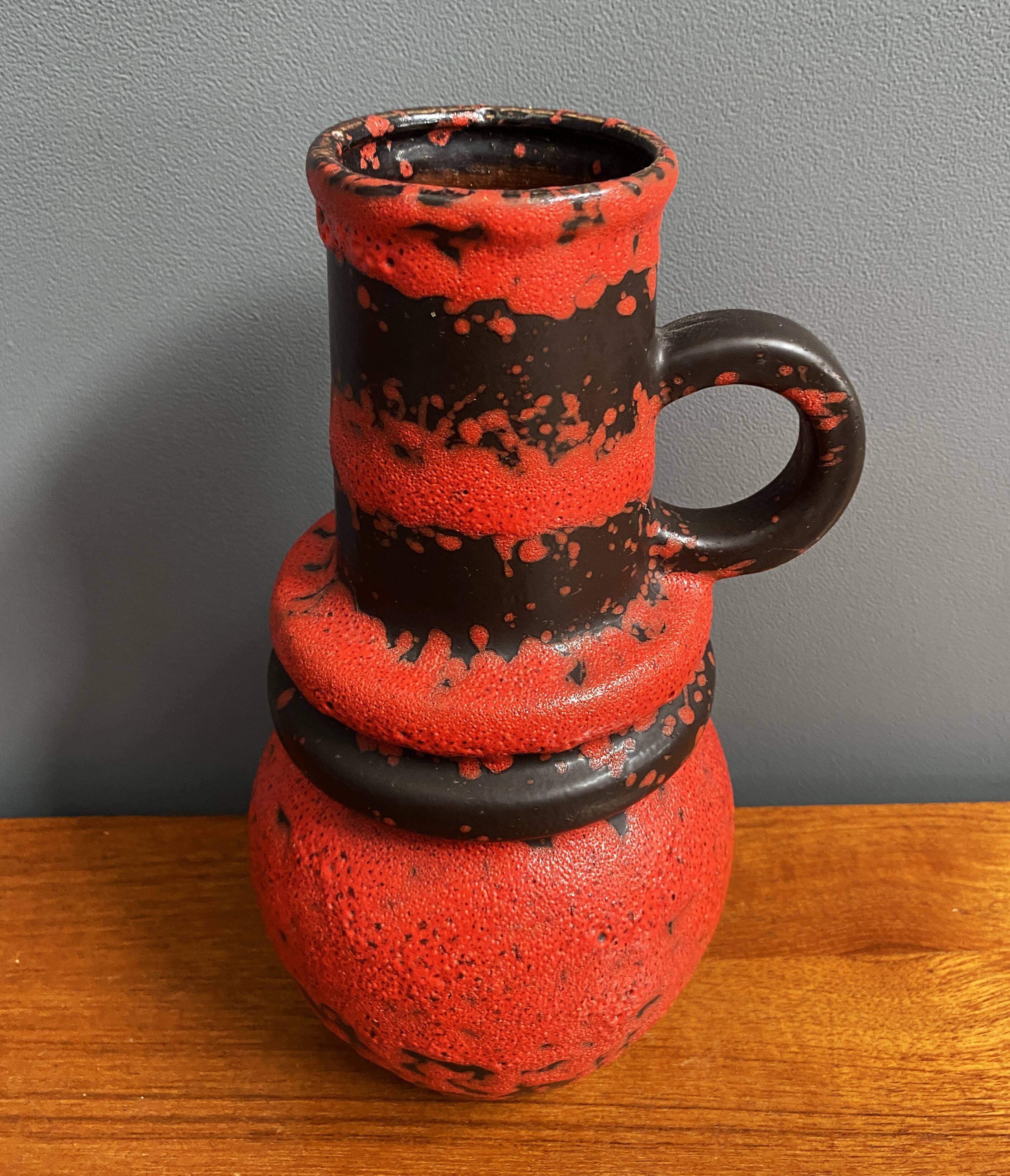 Scheurich vase model 428-26 red and black west germany pottery