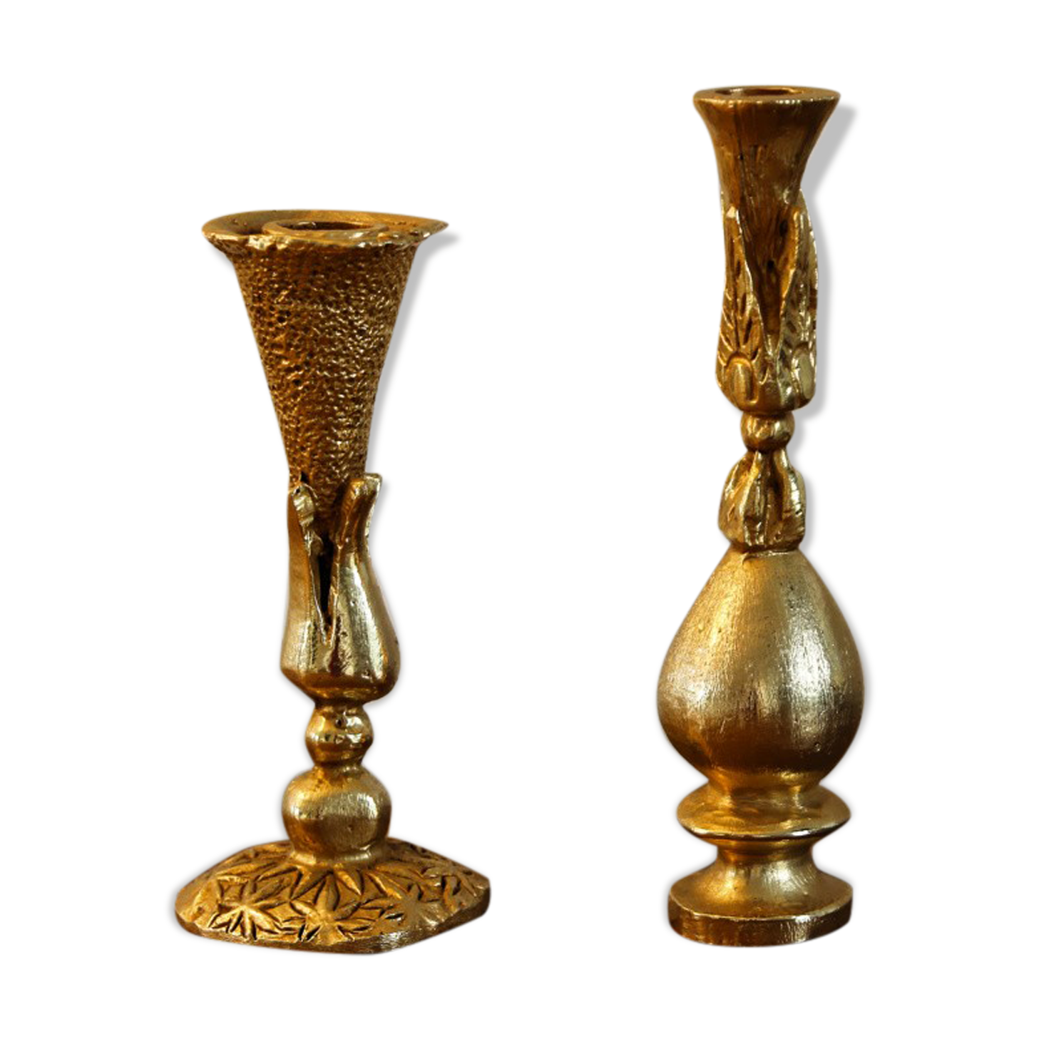 Pair of handmade candle holders, cast iron