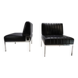 Stoll Giroflex set of 2 leather lounge chairs, 1970