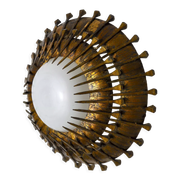 Midcentury brutalist sun wall lamp, metal and gold leaf, Italy