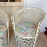 Set of 2 Vintage White Rattan Armchairs – 1970s
