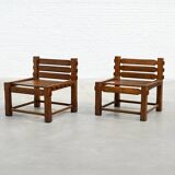 Pair of 1970s Brutalist Solid Oak Side Chairs