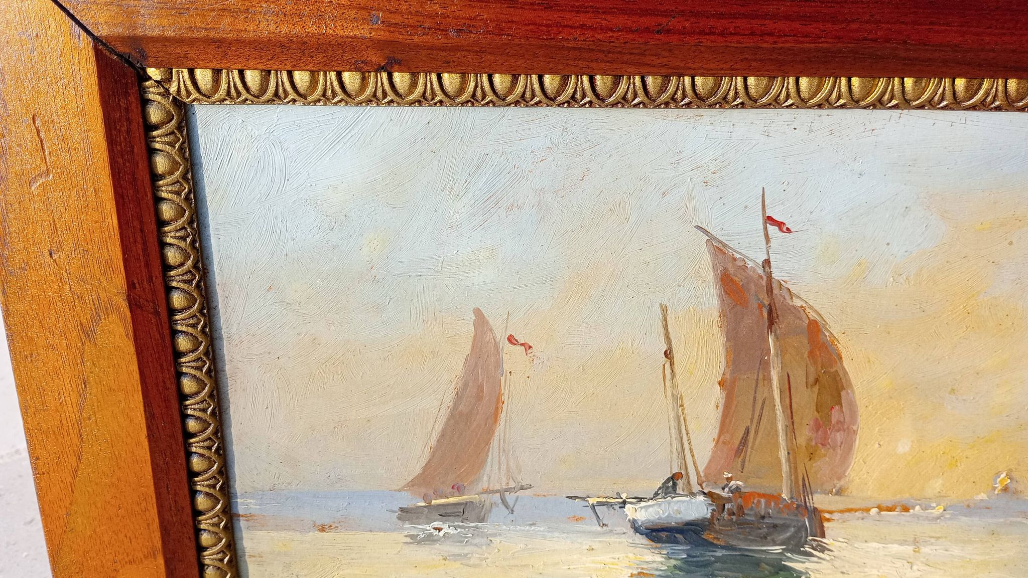 peinture a l'huile sur carton ( voiliers)