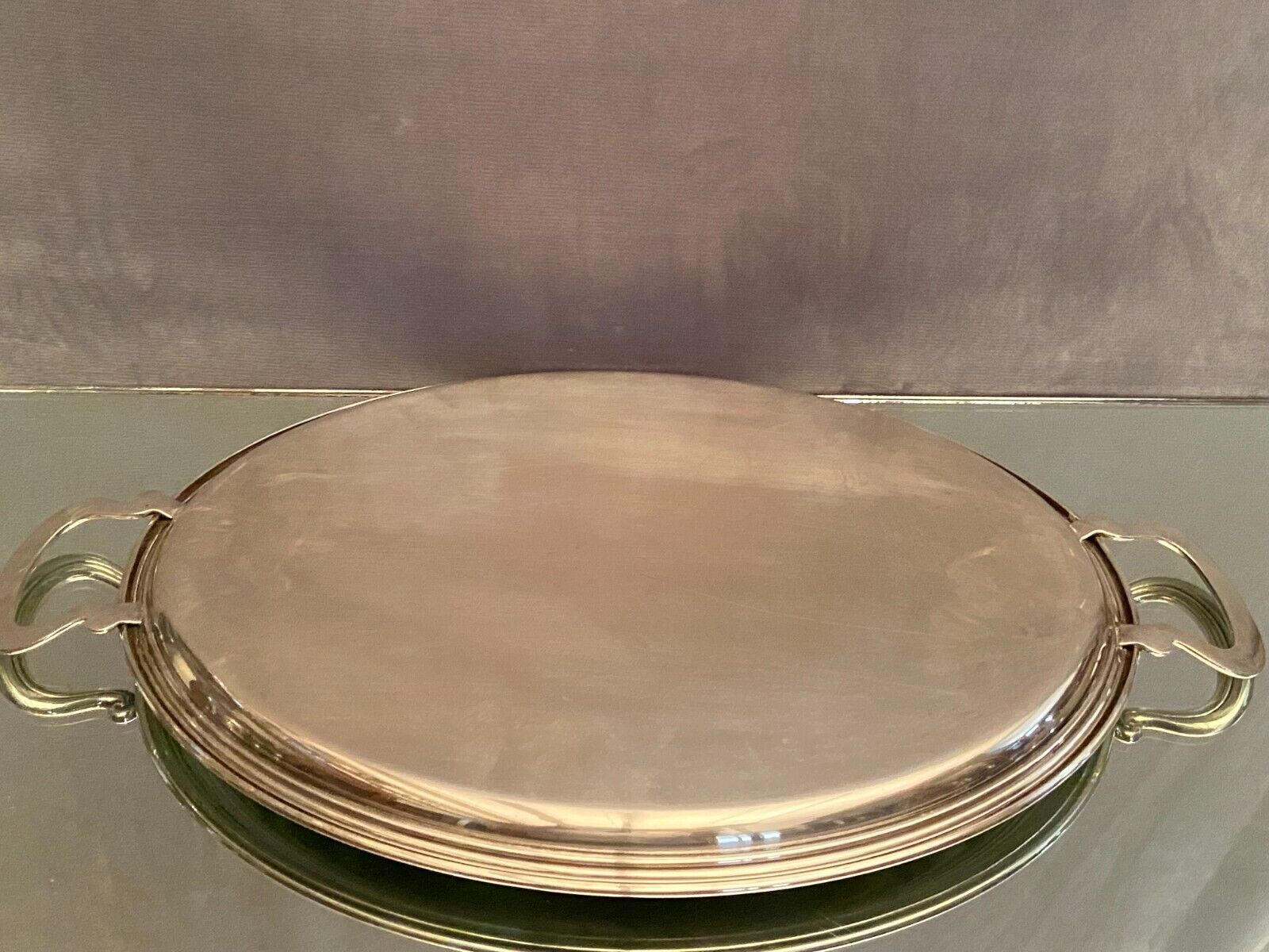 Tray with oval handles in the silver metal Louis-Philippe style