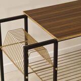 Vintage vinyl serving trolley in wood and gold metal