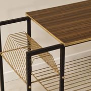 Vintage vinyl serving trolley in wood and gold metal