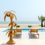 Large rattan coconut/palm tree floor lamp