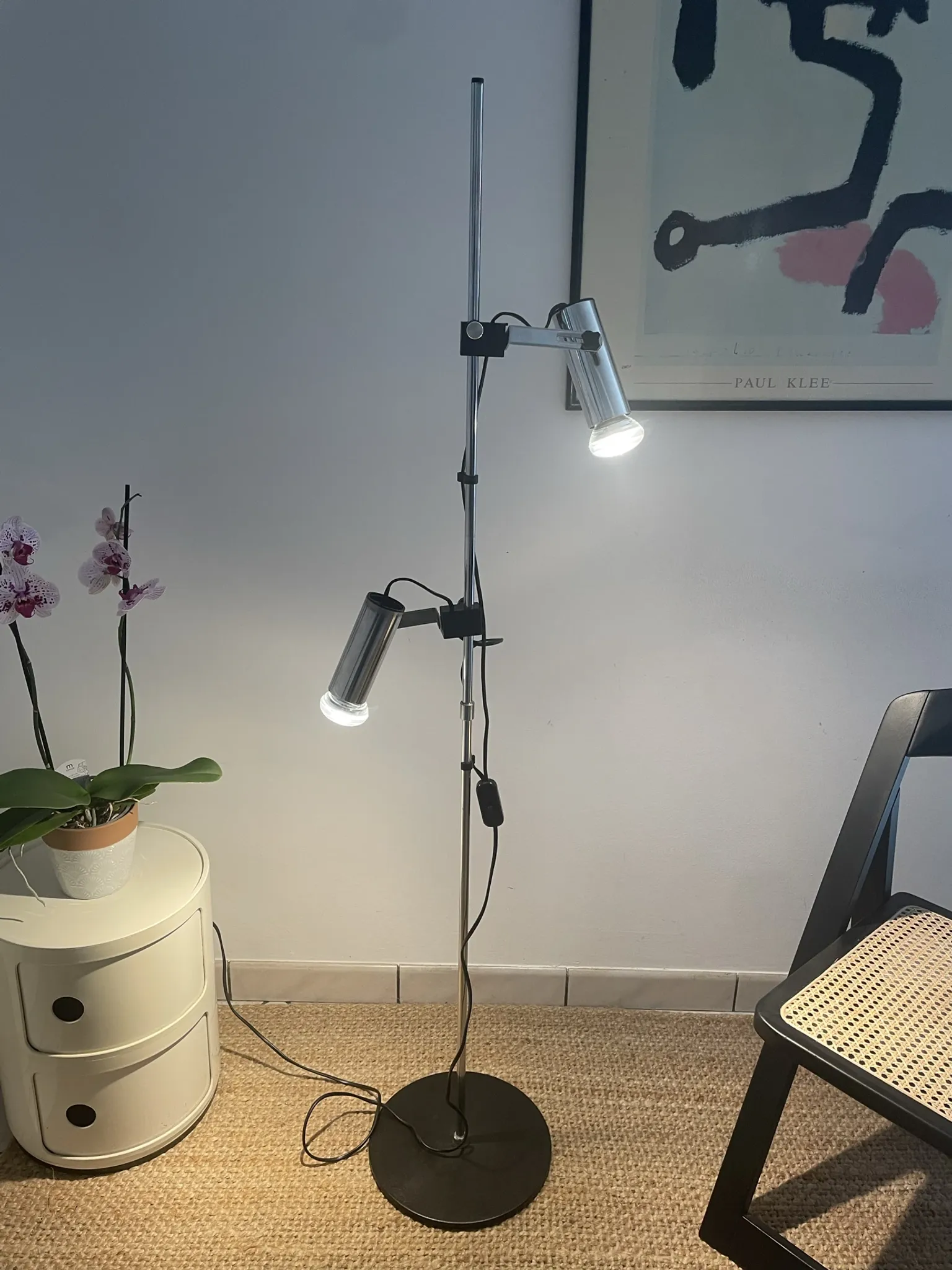 Reading floor lamp with spots, design by Svend Maelström for MS Belysning, 1970s.