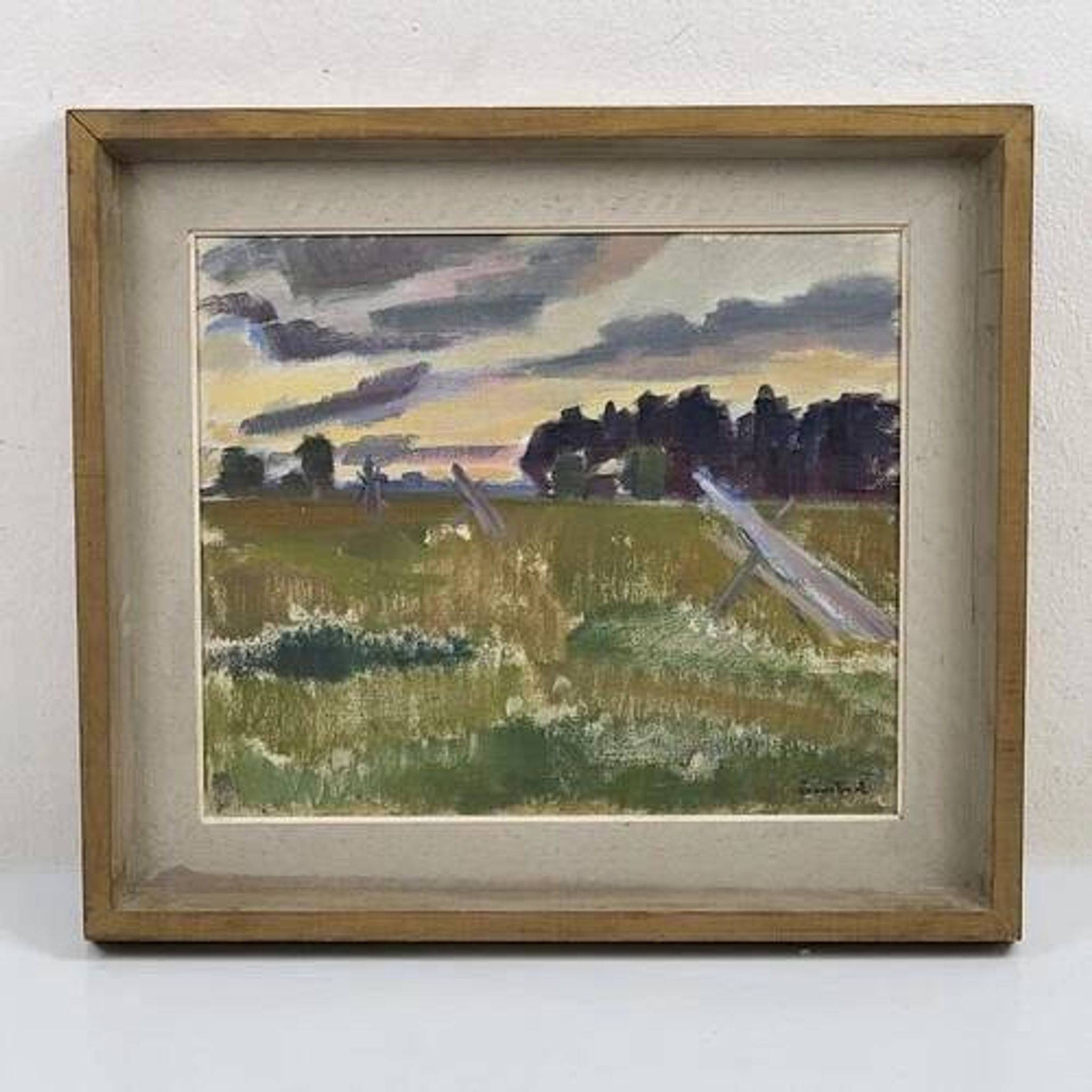 Huile sur toile "Soirée au temps de la fauche" par Bernhard Önstad, encadrée 48,5×43 cm