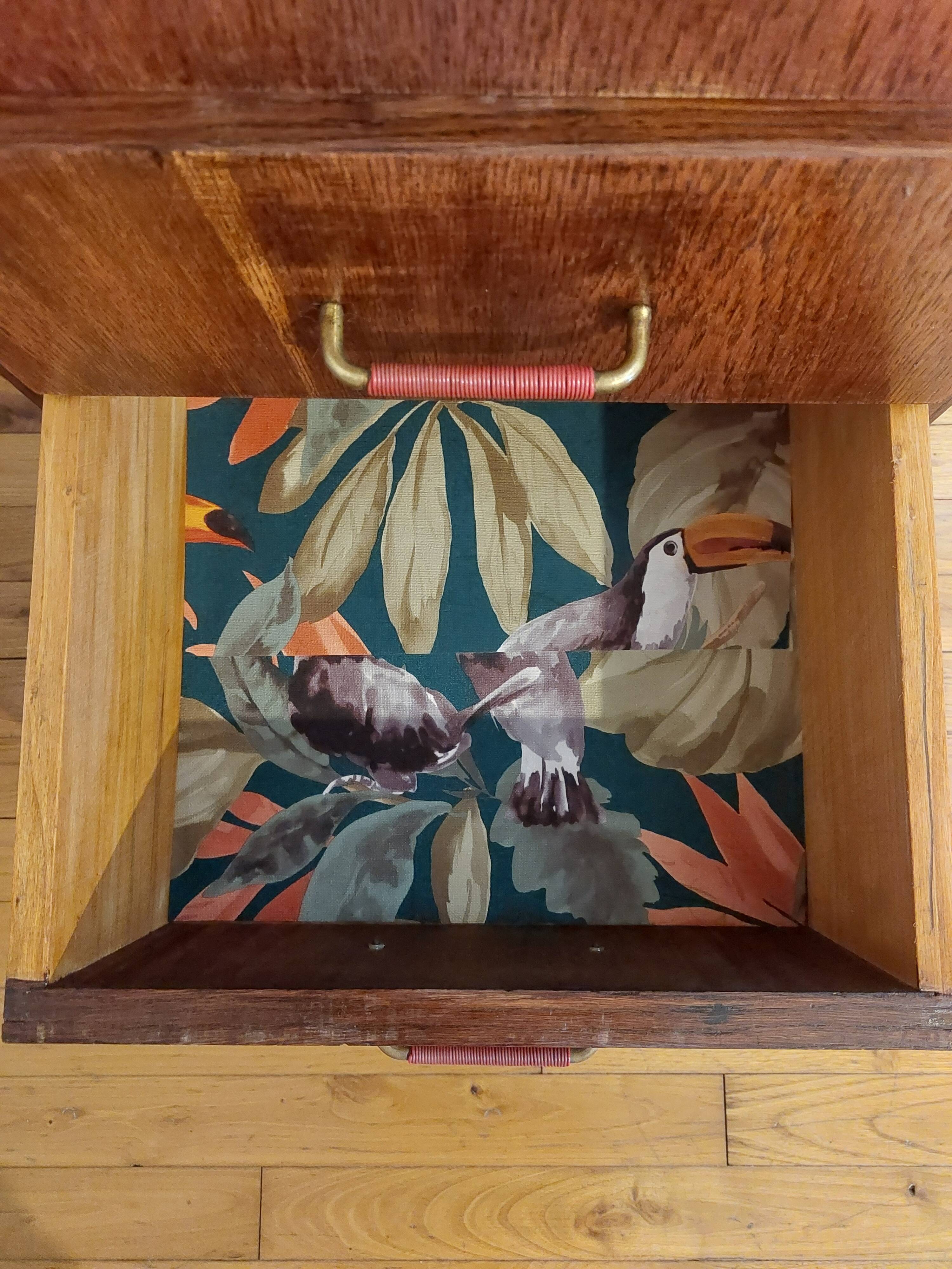 petite commode, chiffonnier, poignées scoubidou, pieds compas, vintage