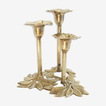 Flowers Golden vintage brass candlestick