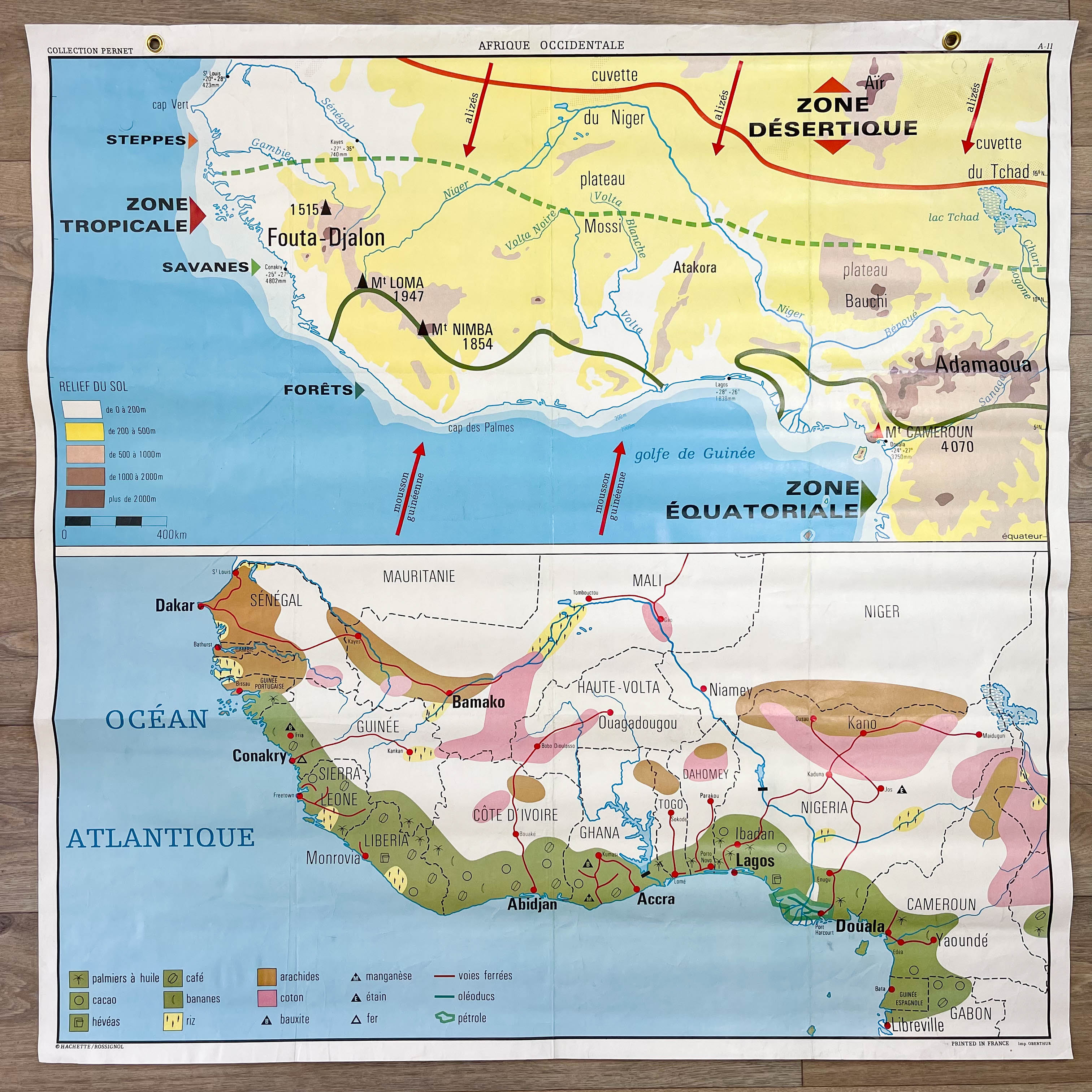 Vintage school map of West Africa / Sahara by Hachette Rossignol