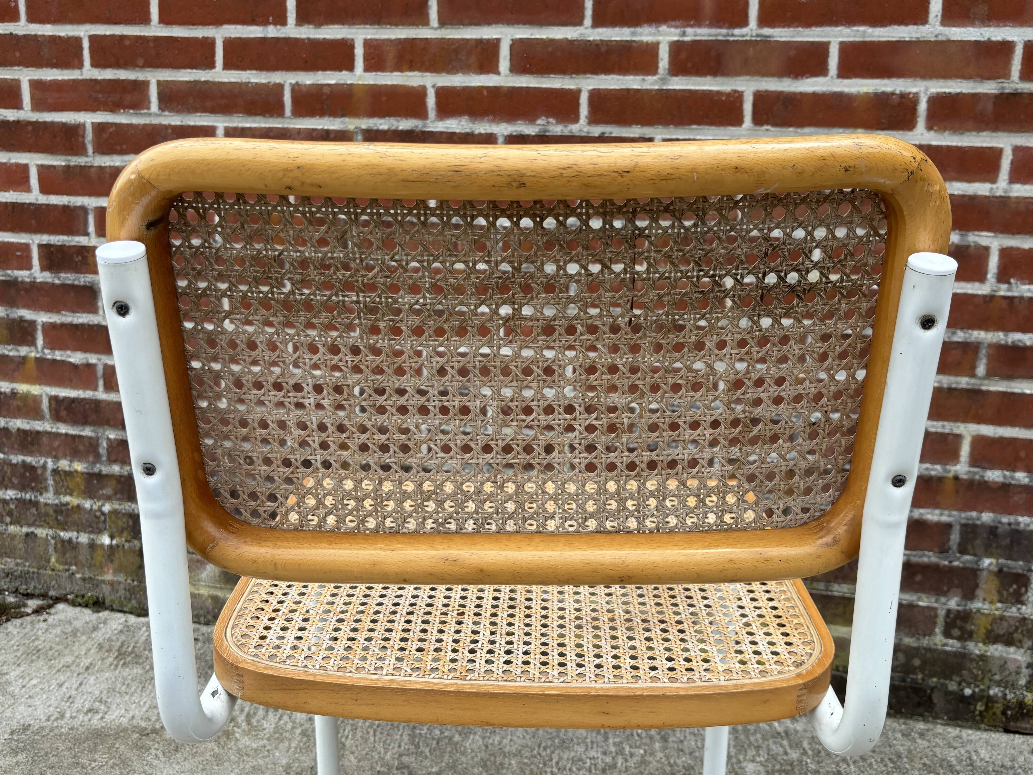 Cesca chair b32 model in white and wood by Marcel Breuer