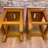 Pair of square-seat pine stools