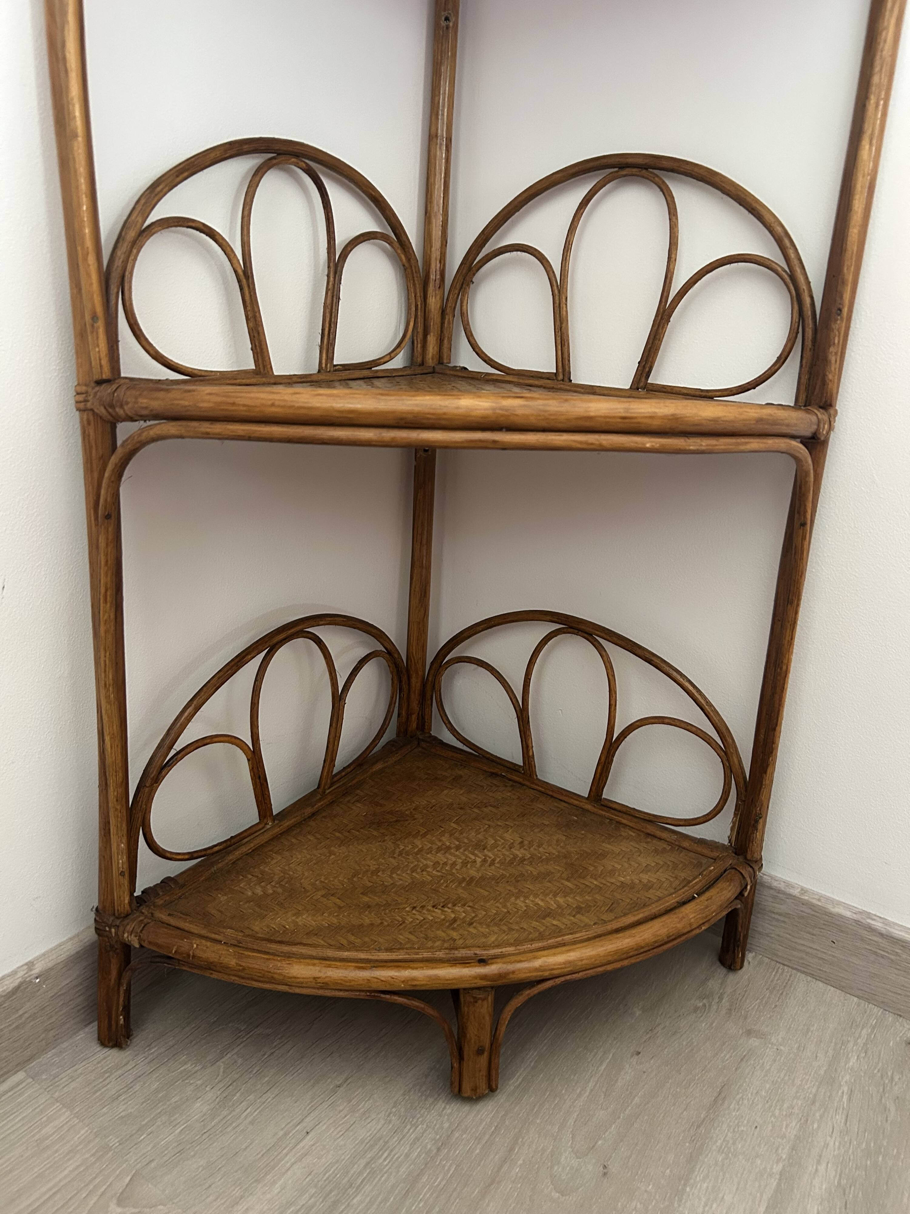 Corner bedside tables in rattan
