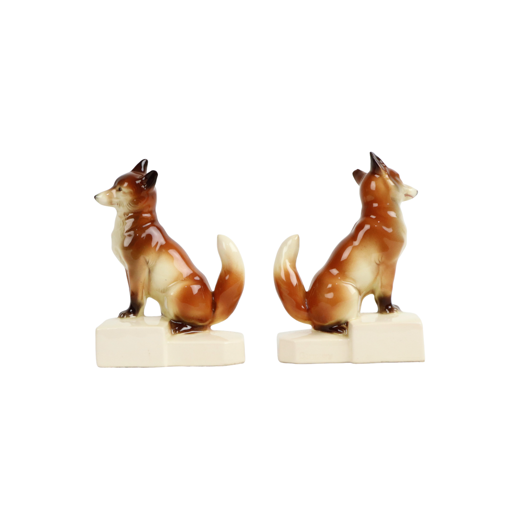 Couple figurines crackle porcelain fox marked germany vintage 14cm